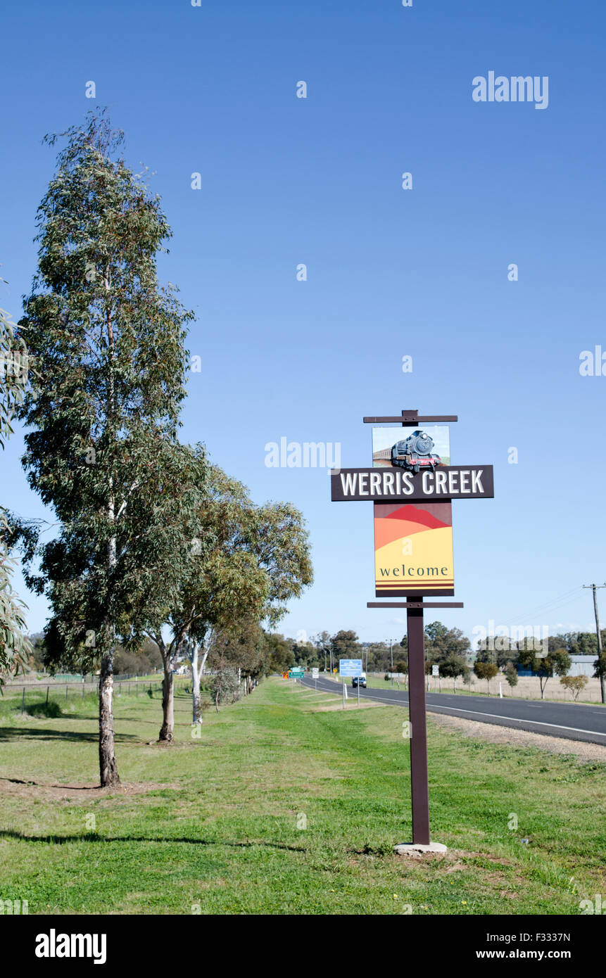 Werris Creek Town segno. NSW Australia Foto Stock