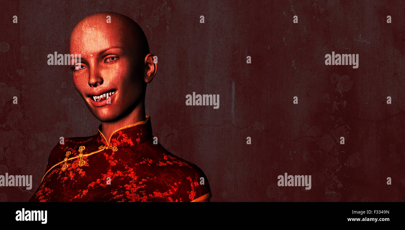 Orrore e Creepy sfondo con donna vampiro arte Foto Stock