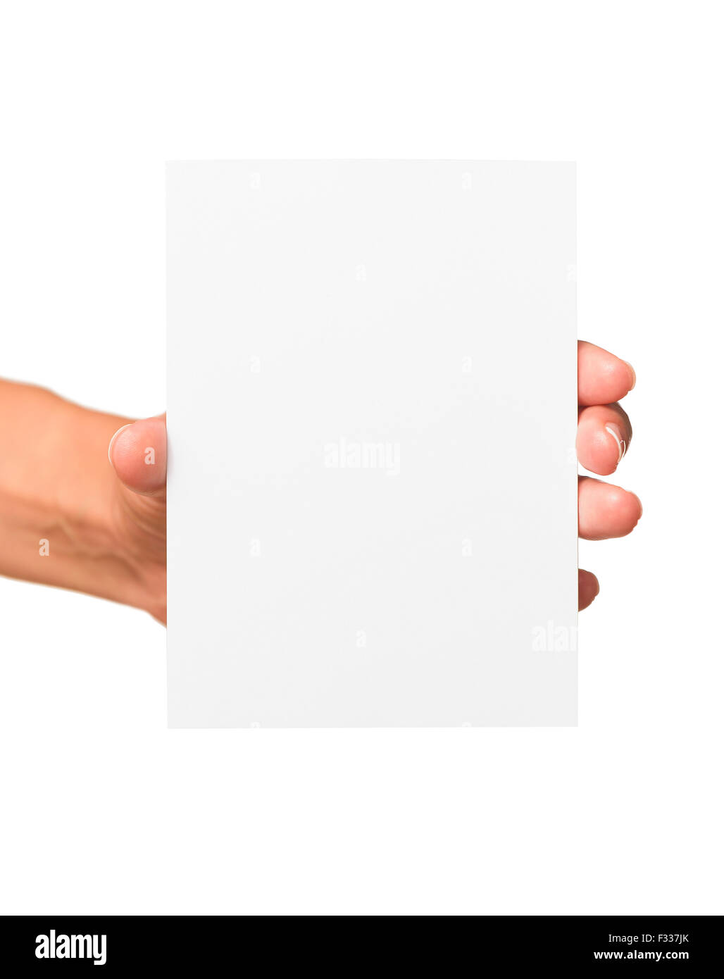 Donna che mantiene blank business card in mano. Foto Stock
