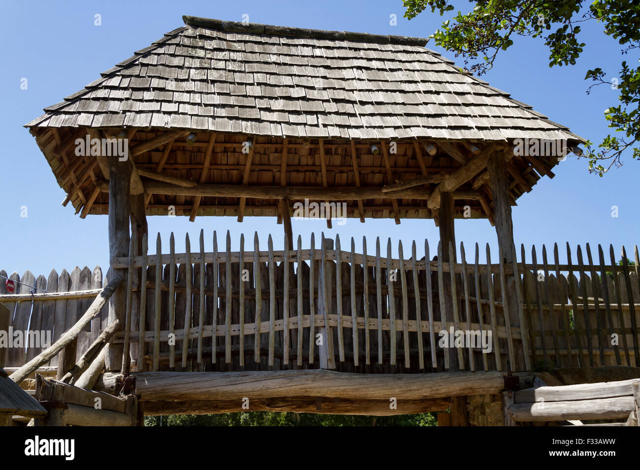 Una struttura a Le Village Gaulois, Cotes d'Armor Bretagna, in Francia, in Europa. Foto Stock
