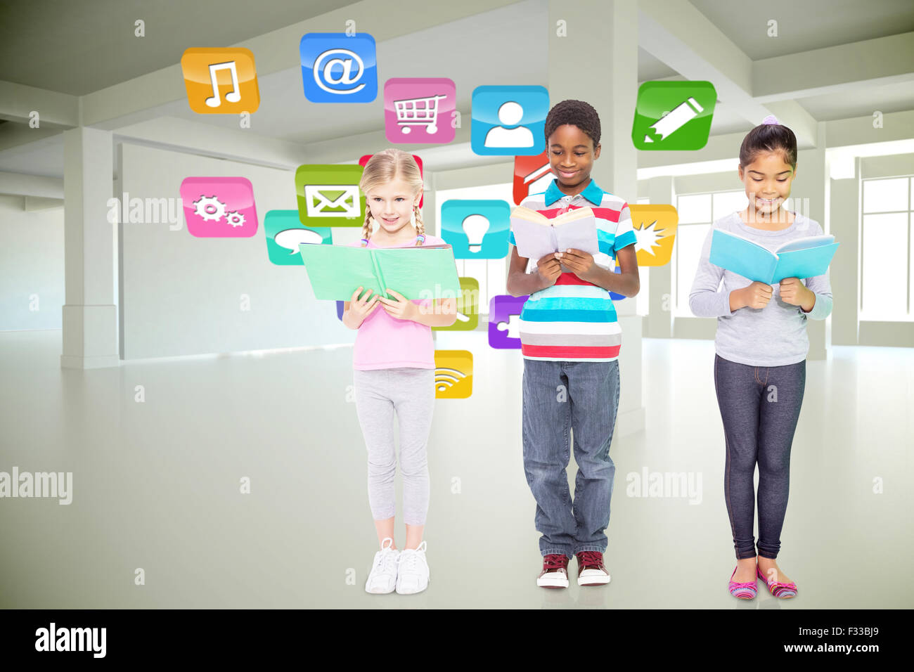Immagine composita di alunni elementari di lettura Foto Stock