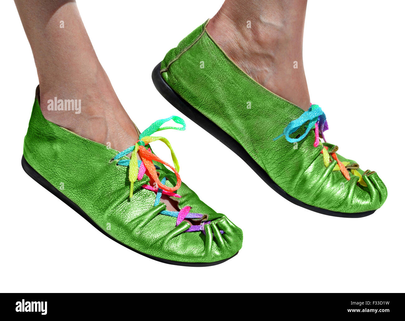 Green ladies scarpe con lacci delle scarpe multicolori Foto Stock