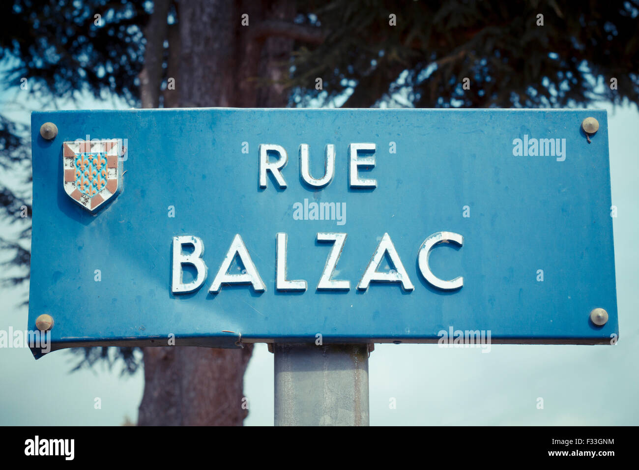 Un segno per rue Balzac. Foto Stock