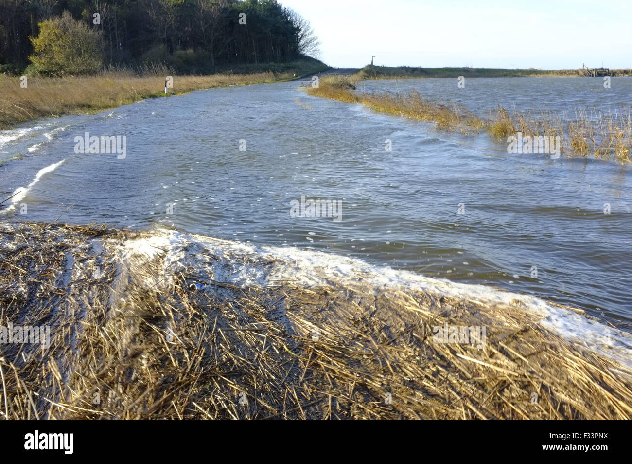 Cley paludi allagata dopo la mareggiata di notte del 5 dicembre 2013 Norfolk Foto Stock