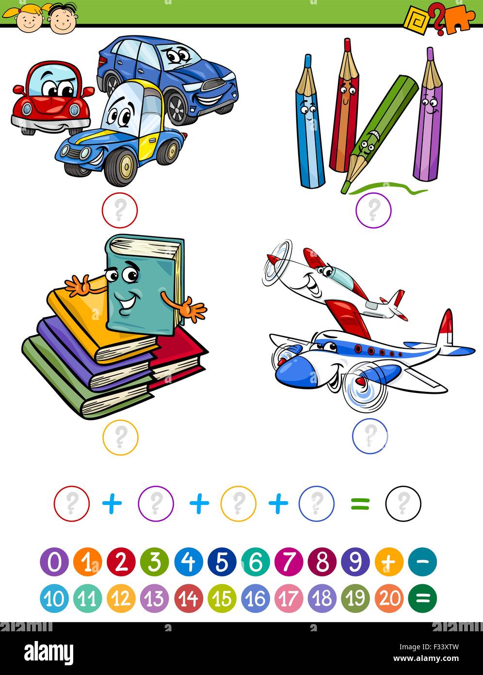 Cartoon illustrazione dell'istruzione matematica gioco di sottrazione per bambini in età prescolare Illustrazione Vettoriale