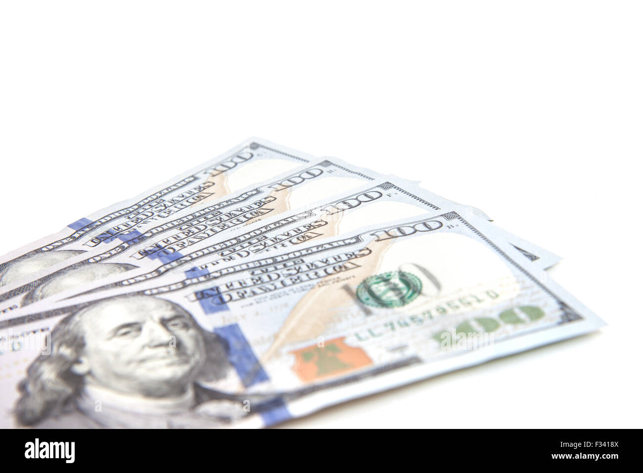 4 Hundred Dollar note. Tutto su sfondo bianco. Foto Stock