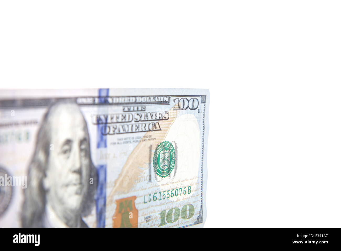 Hundred Dollar dettaglio nota. Tutto su sfondo bianco Foto Stock