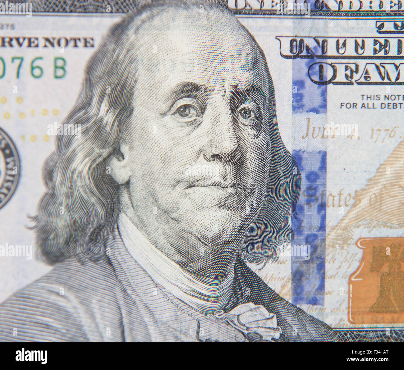 Benjamin Franklin ritratto su centinaia di dollar nota Foto Stock