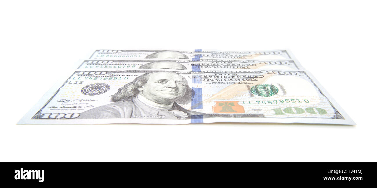 Trecento dollar note. Tutto su sfondo bianco Foto Stock