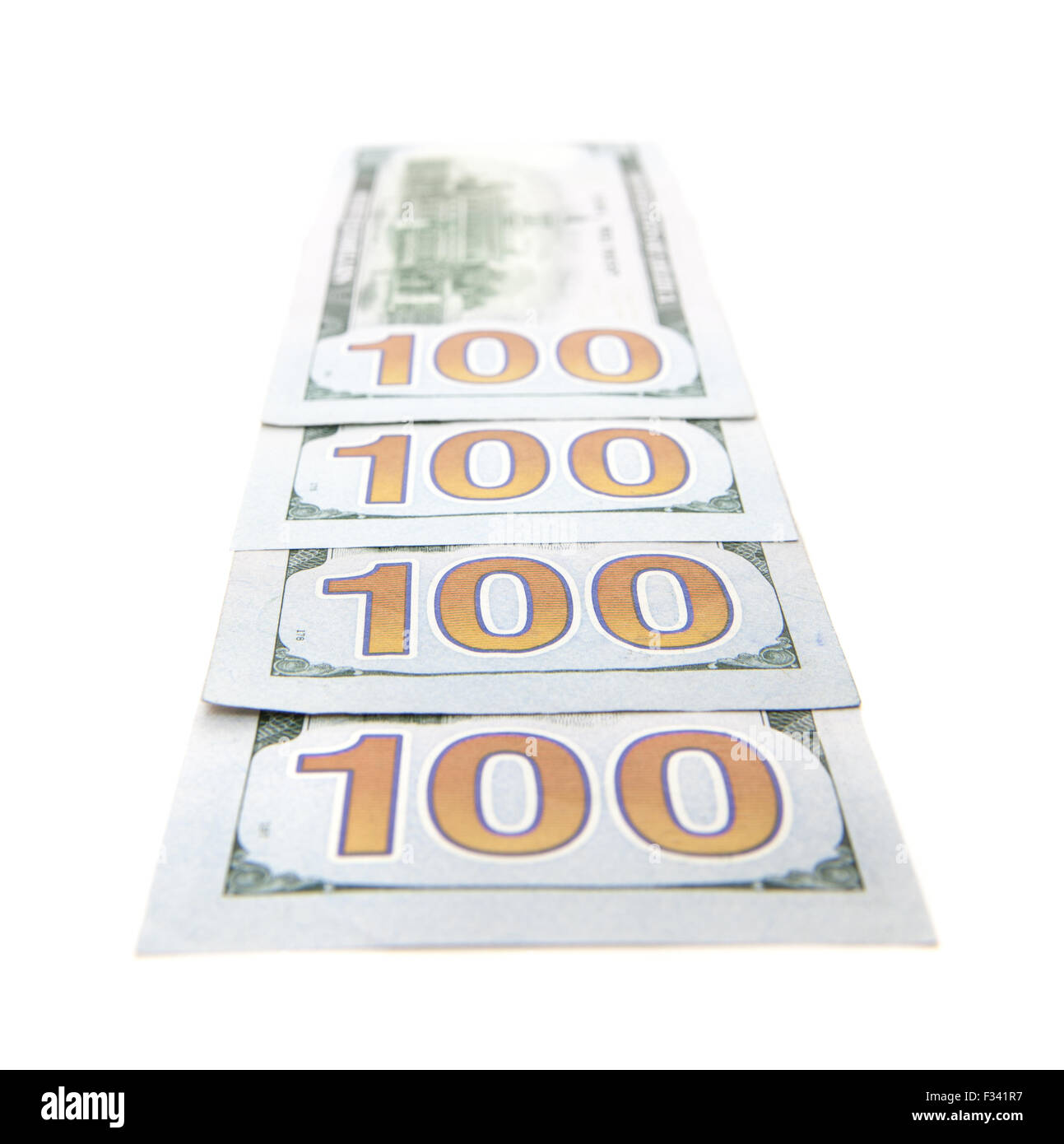 4 Hundred Dollar note. Tutto su sfondo bianco Foto Stock