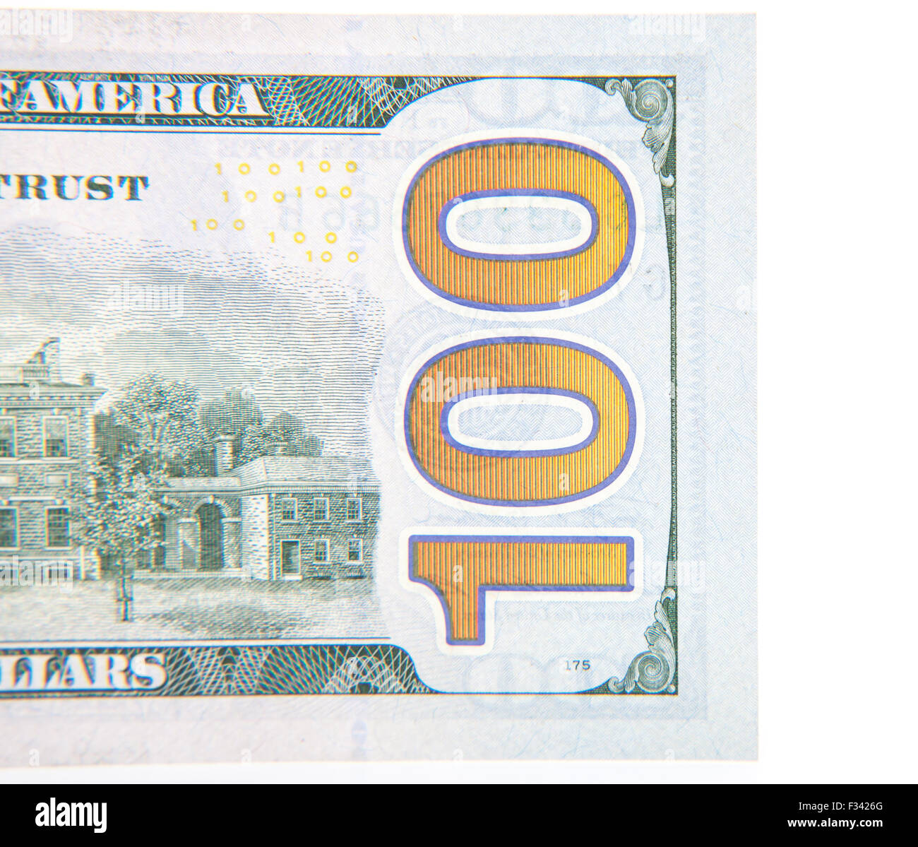 Hundred Dollar dettaglio nota. Tutto su sfondo bianco Foto Stock