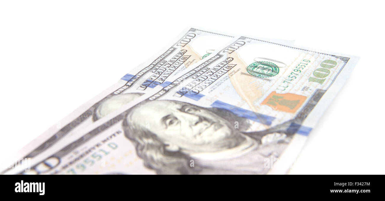 Duecento dollar note. Tutto su sfondo bianco Foto Stock