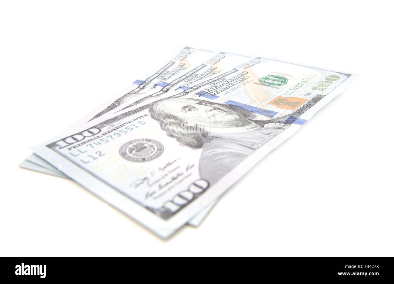 Trecento dollar note. Tutto su sfondo bianco Foto Stock