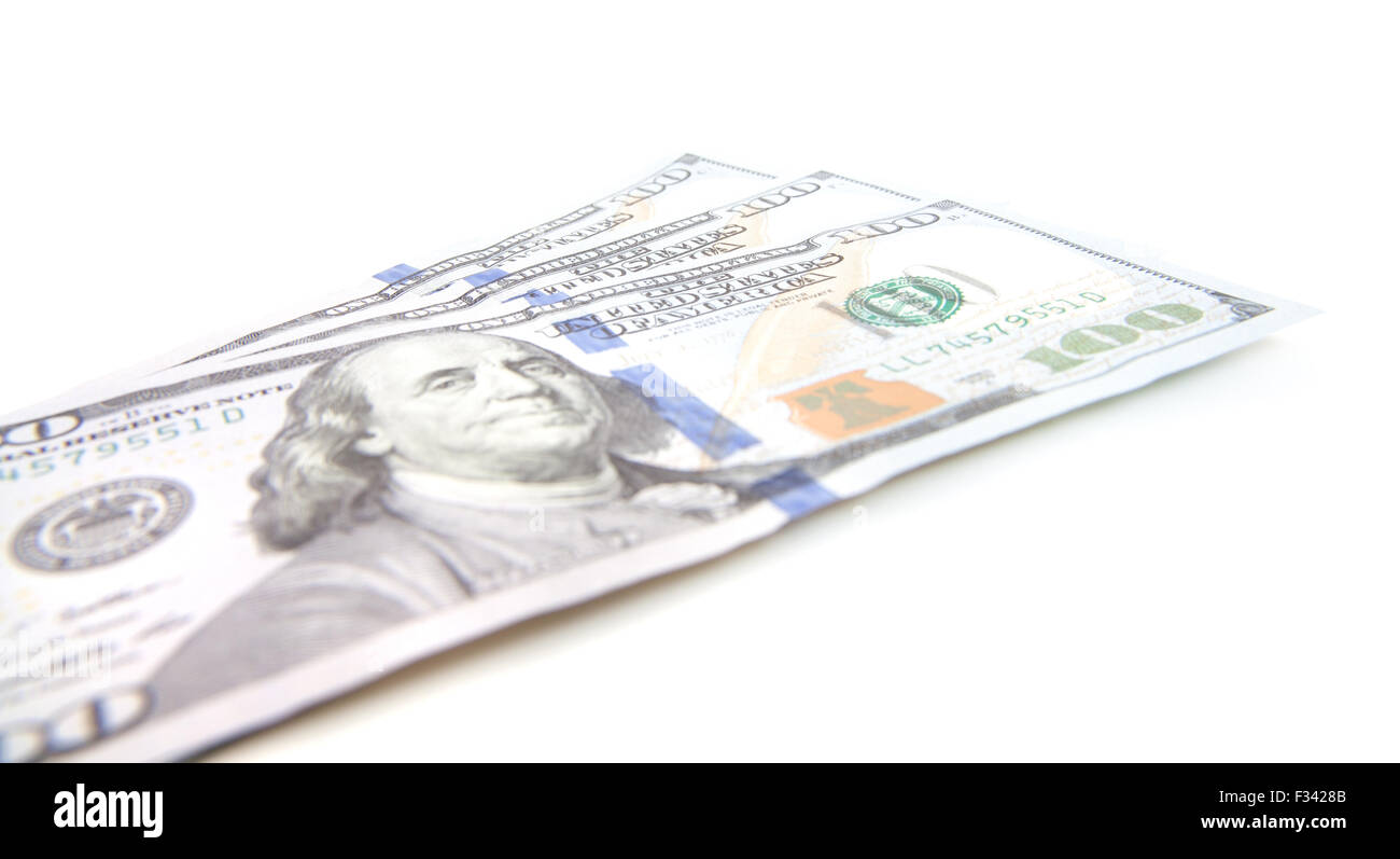 Trecento dollar note. Tutto su sfondo bianco. Foto Stock