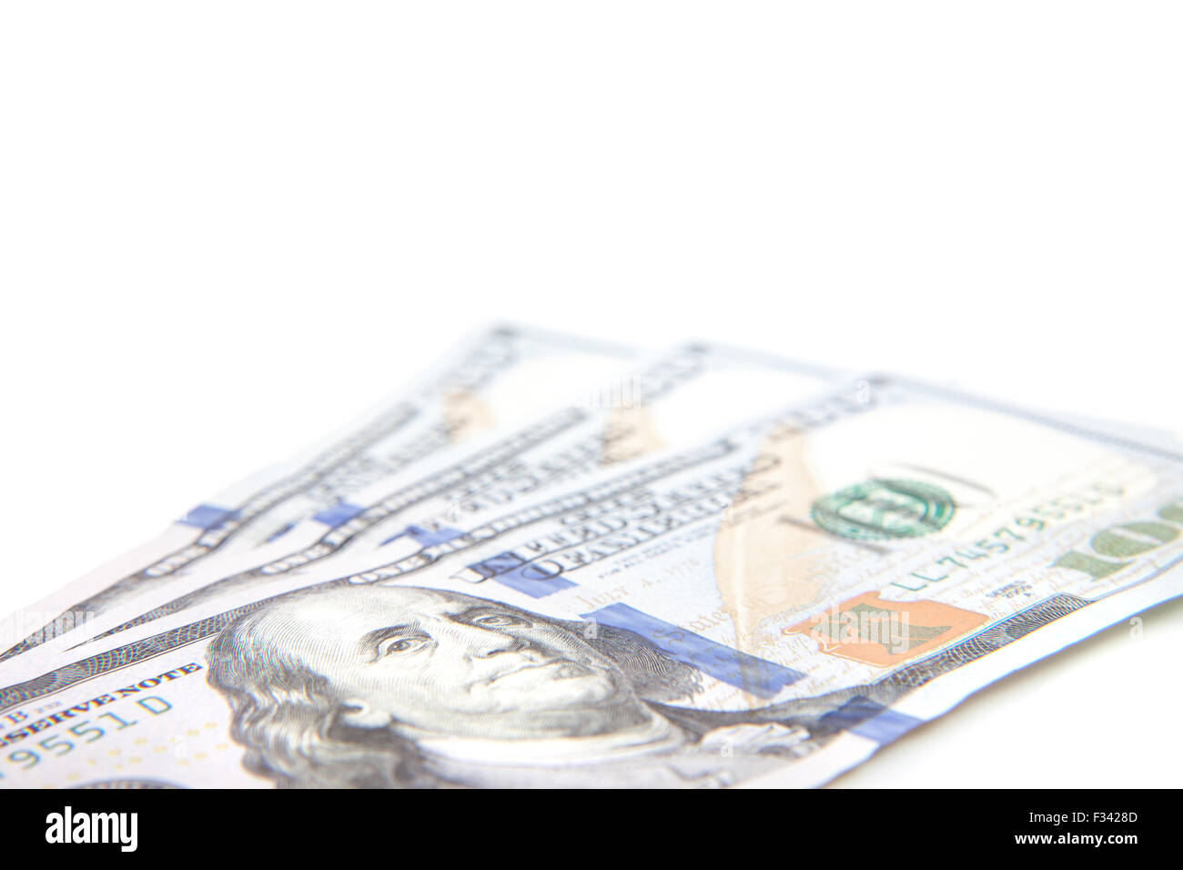 Trecento dollar note. Tutto su sfondo bianco. Foto Stock