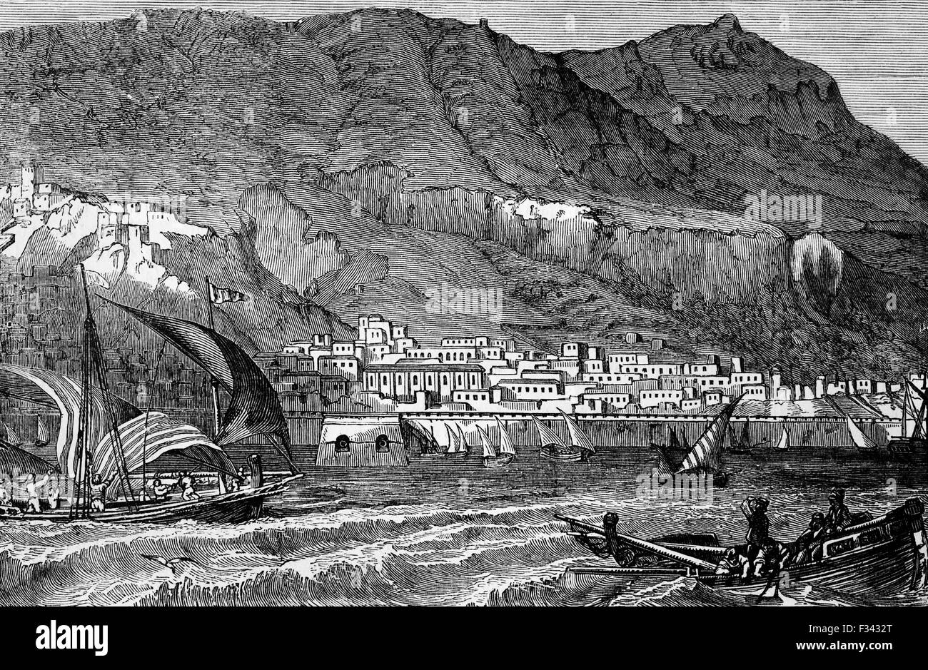 Gibilterra, un British Overseas territorio situato sul lato meridionale della Penisola Iberica all'ingresso del Mediterraneo e il confine settentrionale con Andalusia, Spagna. Foto Stock