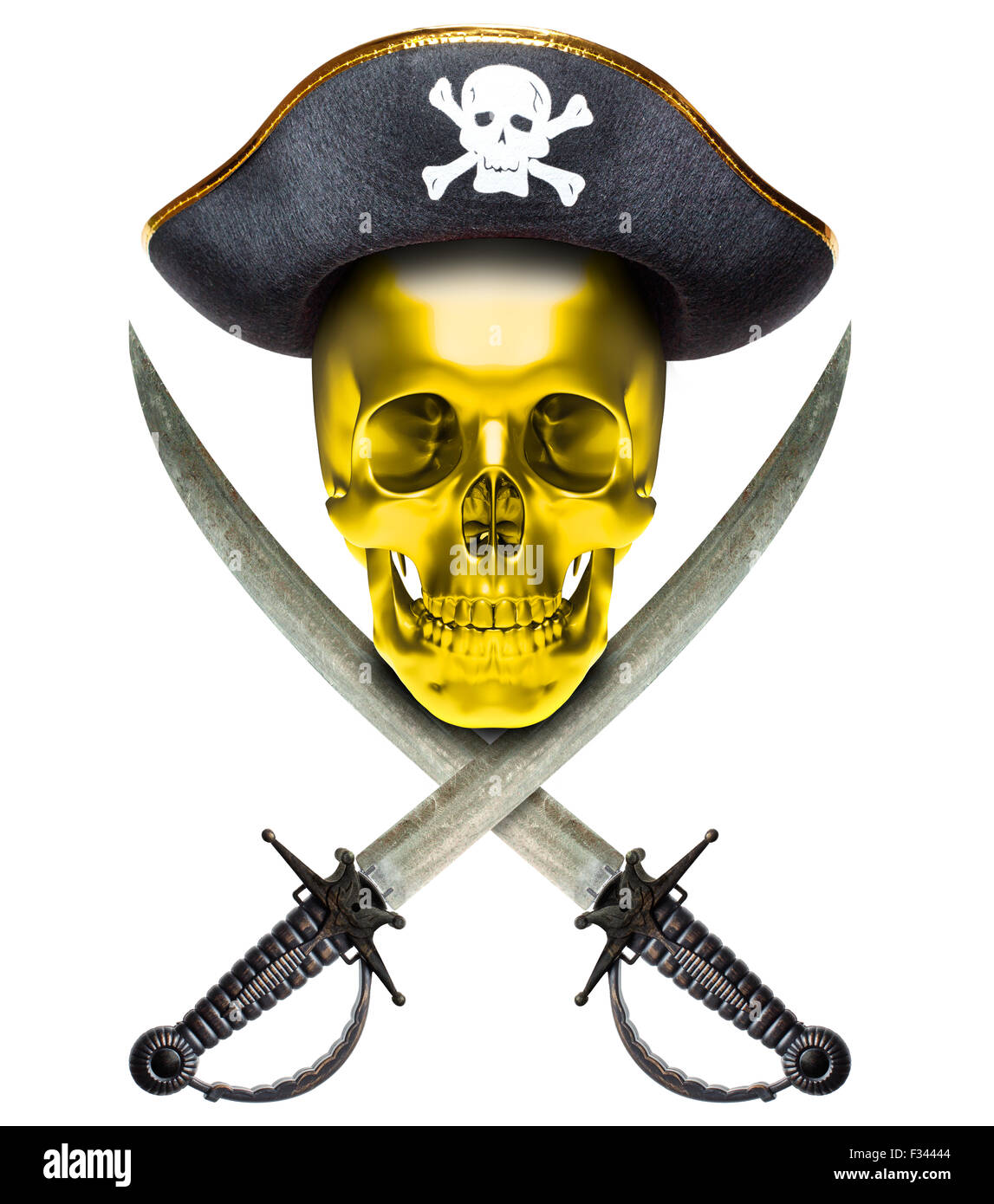 Jolly Roger in un dritto con cappello di sciabole Foto Stock