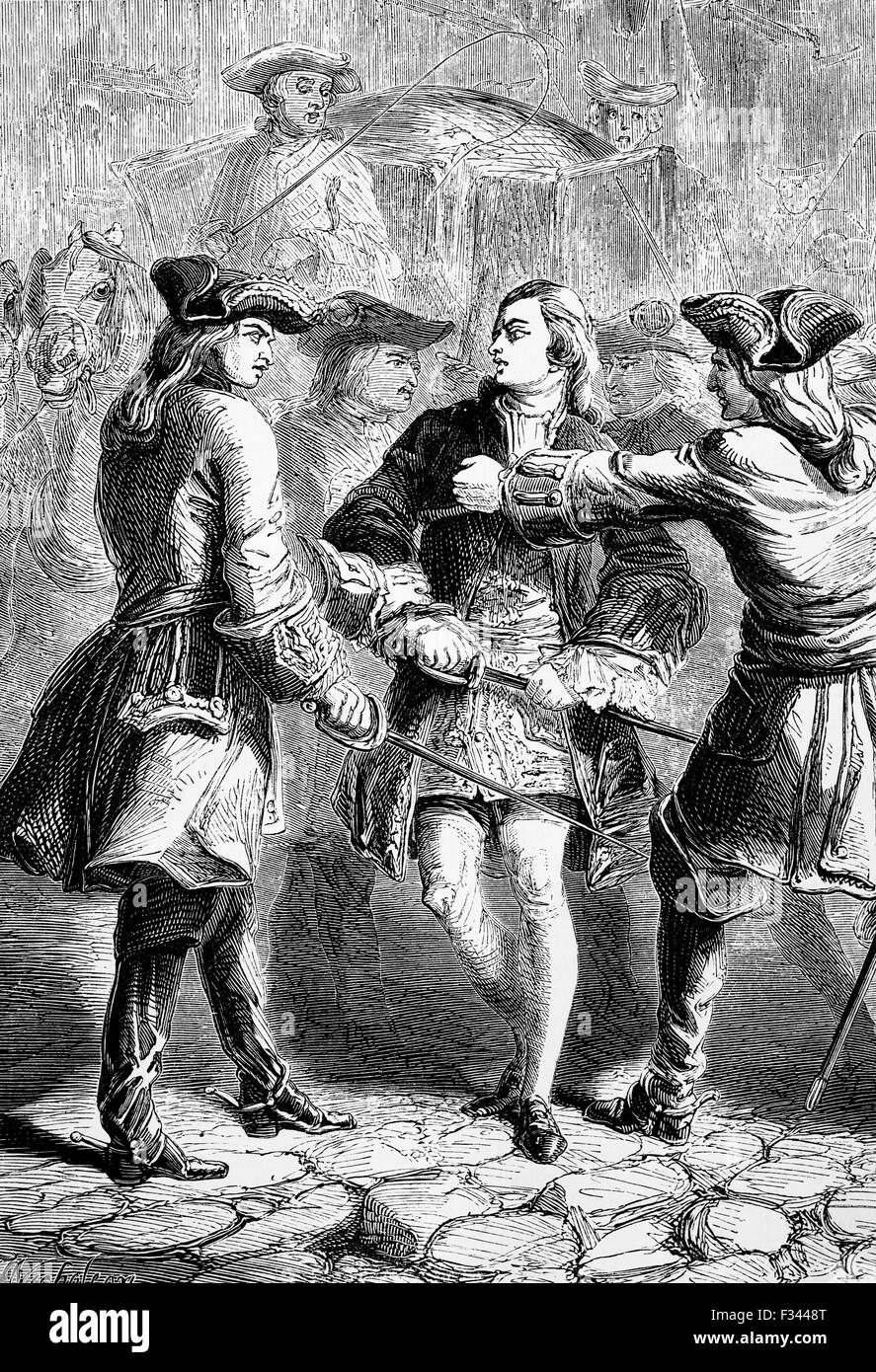 Nel 1748 il Principe Carlo, il giovane pretendente fu arrestato ed espulso dalla Francia sotto i termini del Trattato di Aix-la-Chapelle che ha portato alla guerra tra la Gran Bretagna e la Francia per raggiungere un fine. Foto Stock