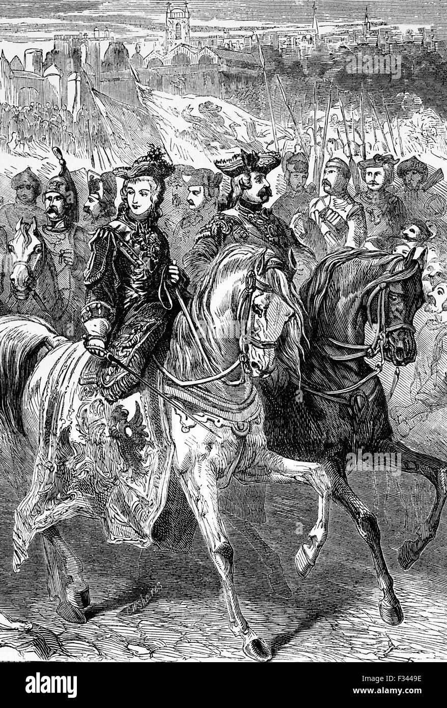 Catherine II, noto anche come Caterina la Grande nel 1762 con il suo esercito di supporto a St Augustine dopo che lei ha assunto il trono da lei deposto e successivamente ucciso il marito re Pietro II Foto Stock