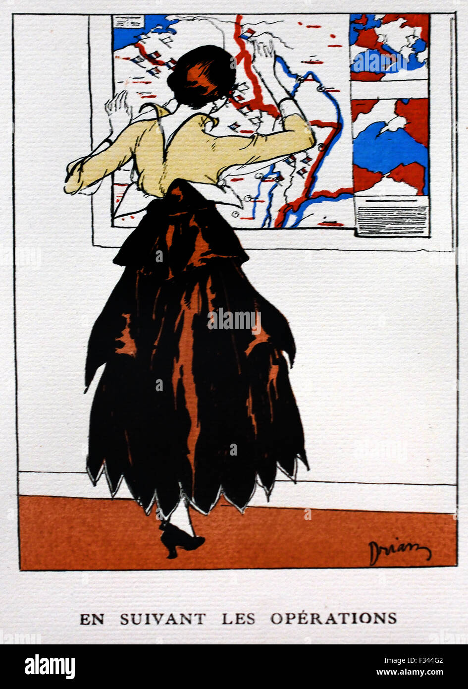 Gazette du Bon Ton in tempo di guerra 1915 Etienne Drian mano incisioni colorate Francese di Parigi ( Prima Guerra Mondiale ) Foto Stock