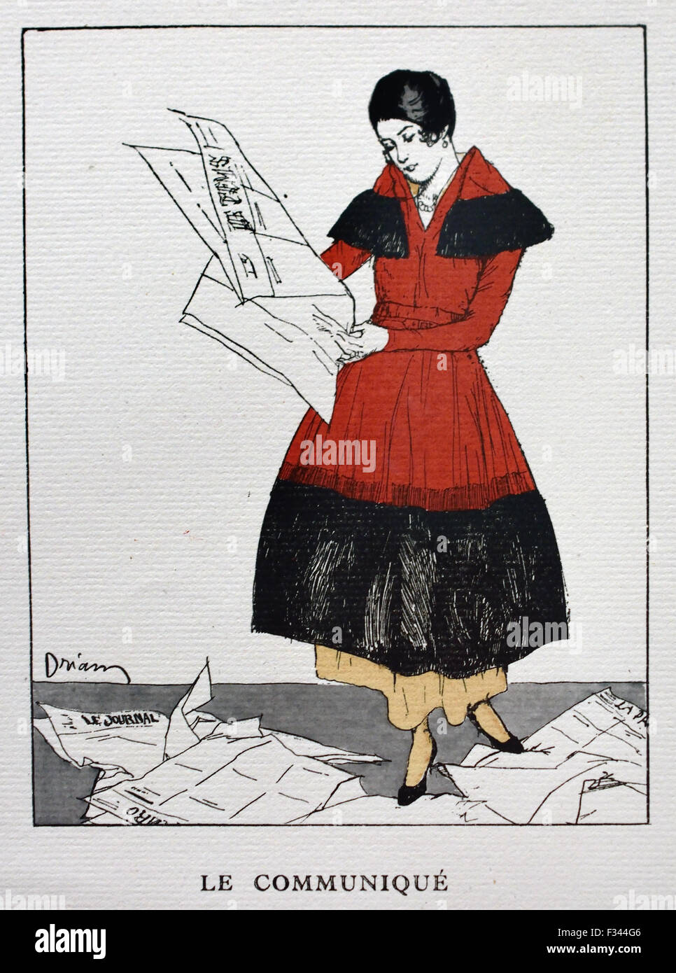 Gazette du Bon Ton in tempo di guerra 1915 Etienne Drian mano incisioni colorate Francese di Parigi ( Prima Guerra Mondiale ) Foto Stock