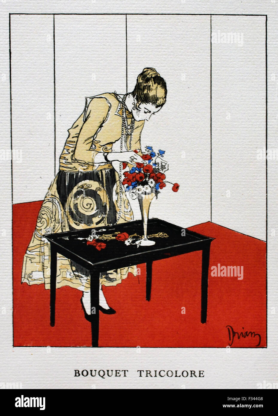 Gazette du Bon Ton in tempo di guerra 1915 Etienne Drian mano incisioni colorate Francese di Parigi ( Prima Guerra Mondiale ) Foto Stock