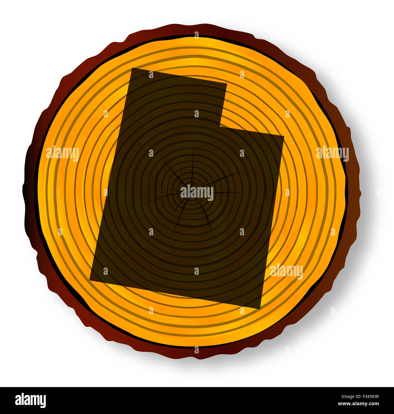Mappa di Utah su un legname sezione di estremità su uno sfondo bianco Foto Stock