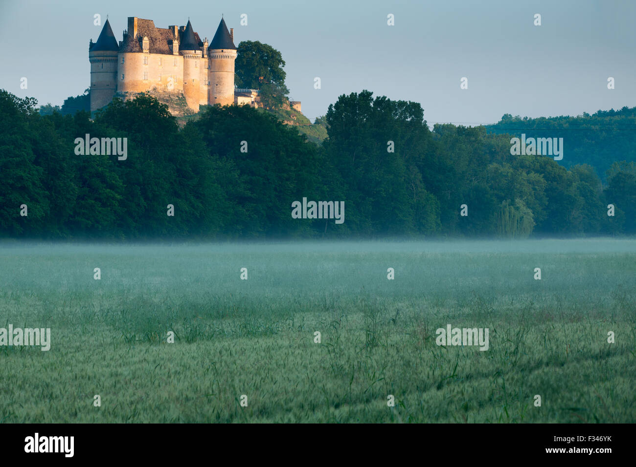 Chateau de Bayac all'alba, Pays de Bergerac, Périgord e Dordogna, Aquitaine, Francia Foto Stock