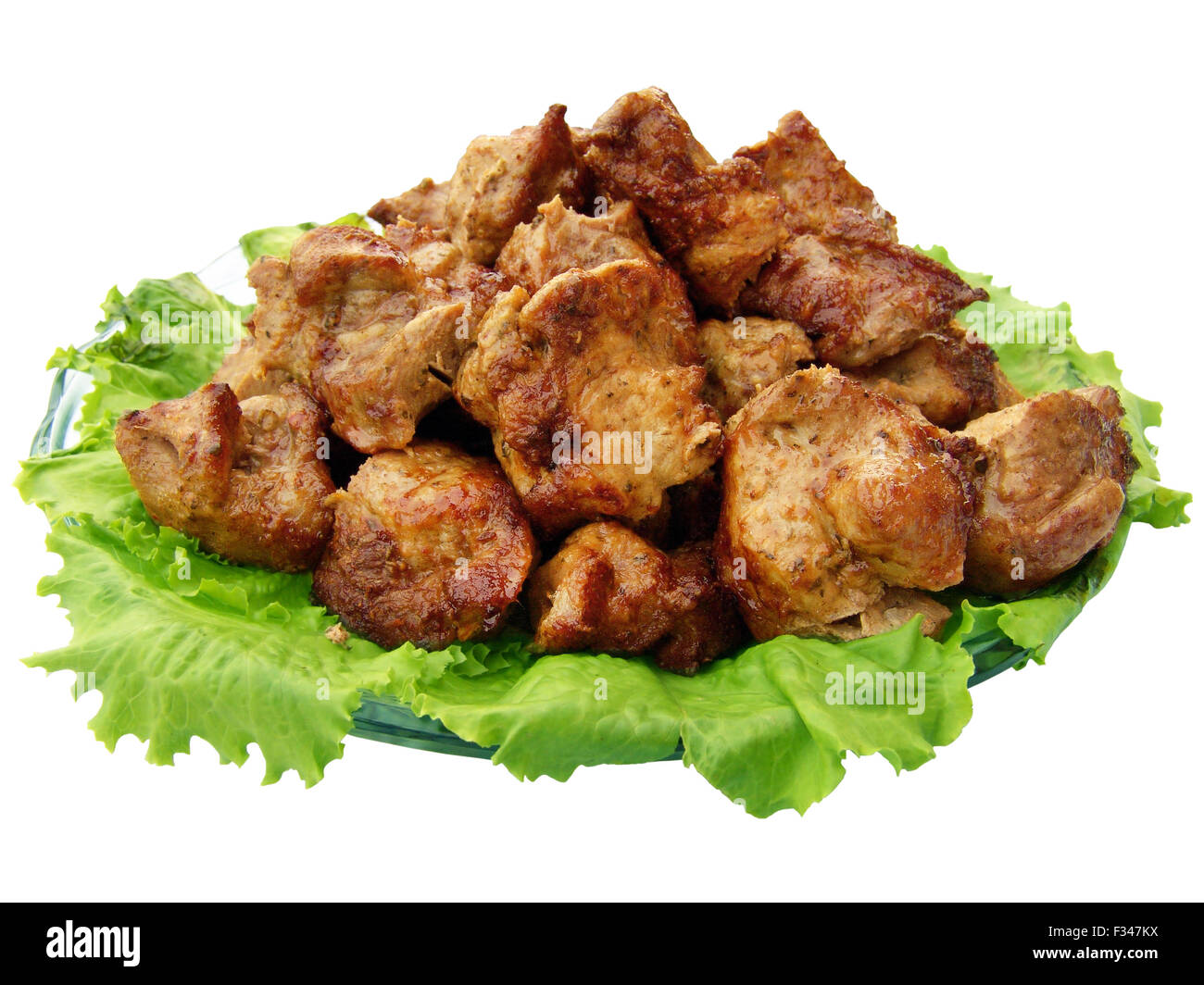 Il shish kebab e greengrocery isolati su sfondo bianco Foto Stock