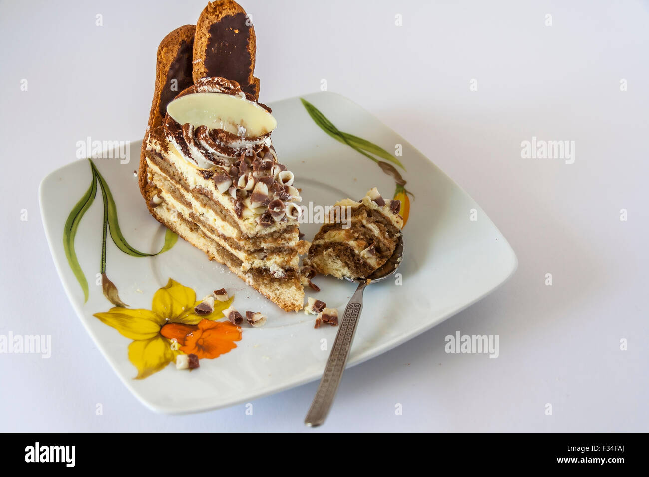 Primo piano di un tiramisù Dessert su un piattino Foto Stock