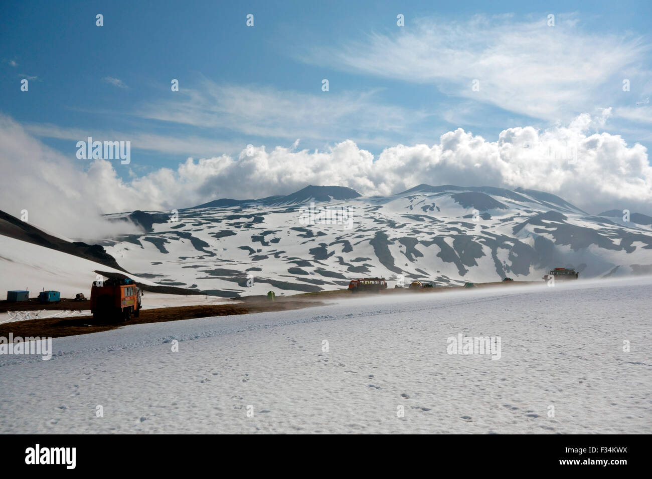 Il vulcano Gorely base camp, penisola di Kamchatka, Russia Foto Stock
