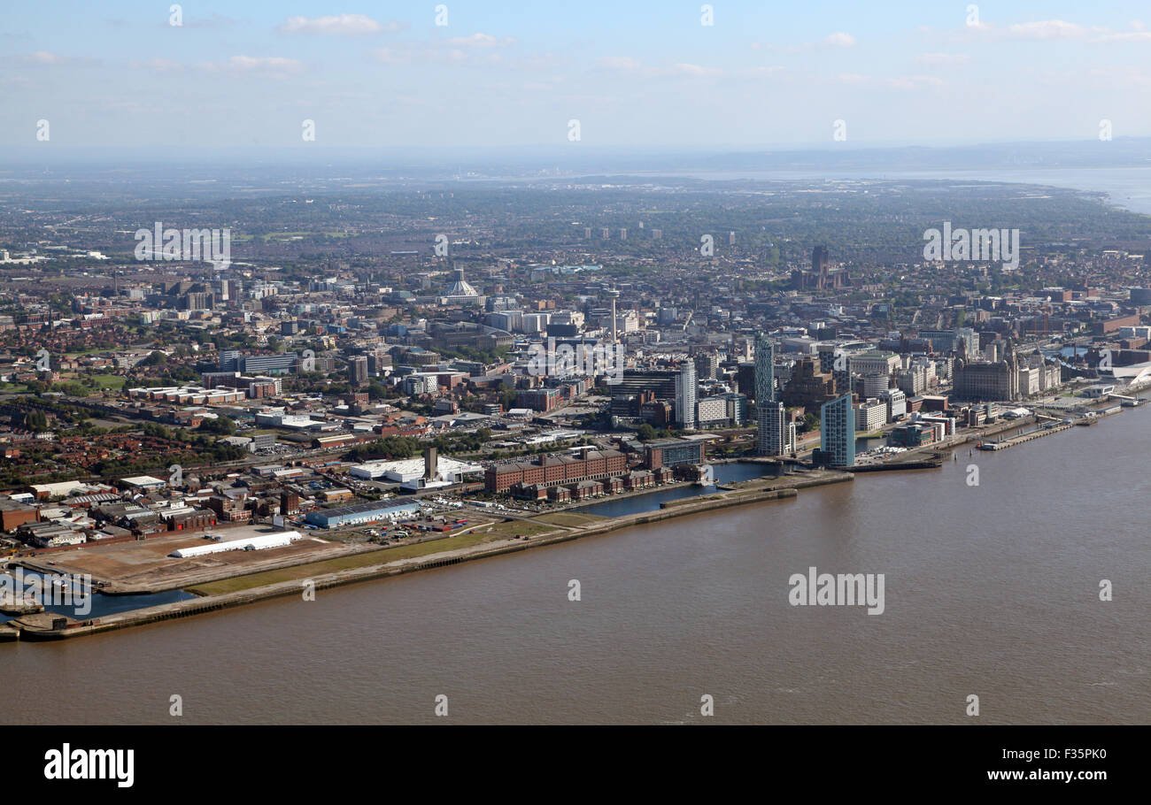 Vista aerea del Liverpool City skyline, REGNO UNITO Foto Stock