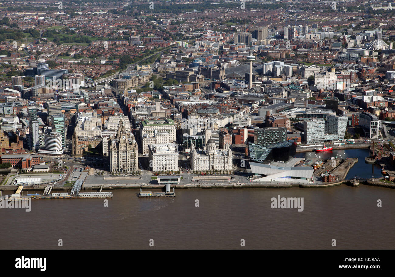 Vista aerea del Liverpool City skyline, REGNO UNITO Foto Stock