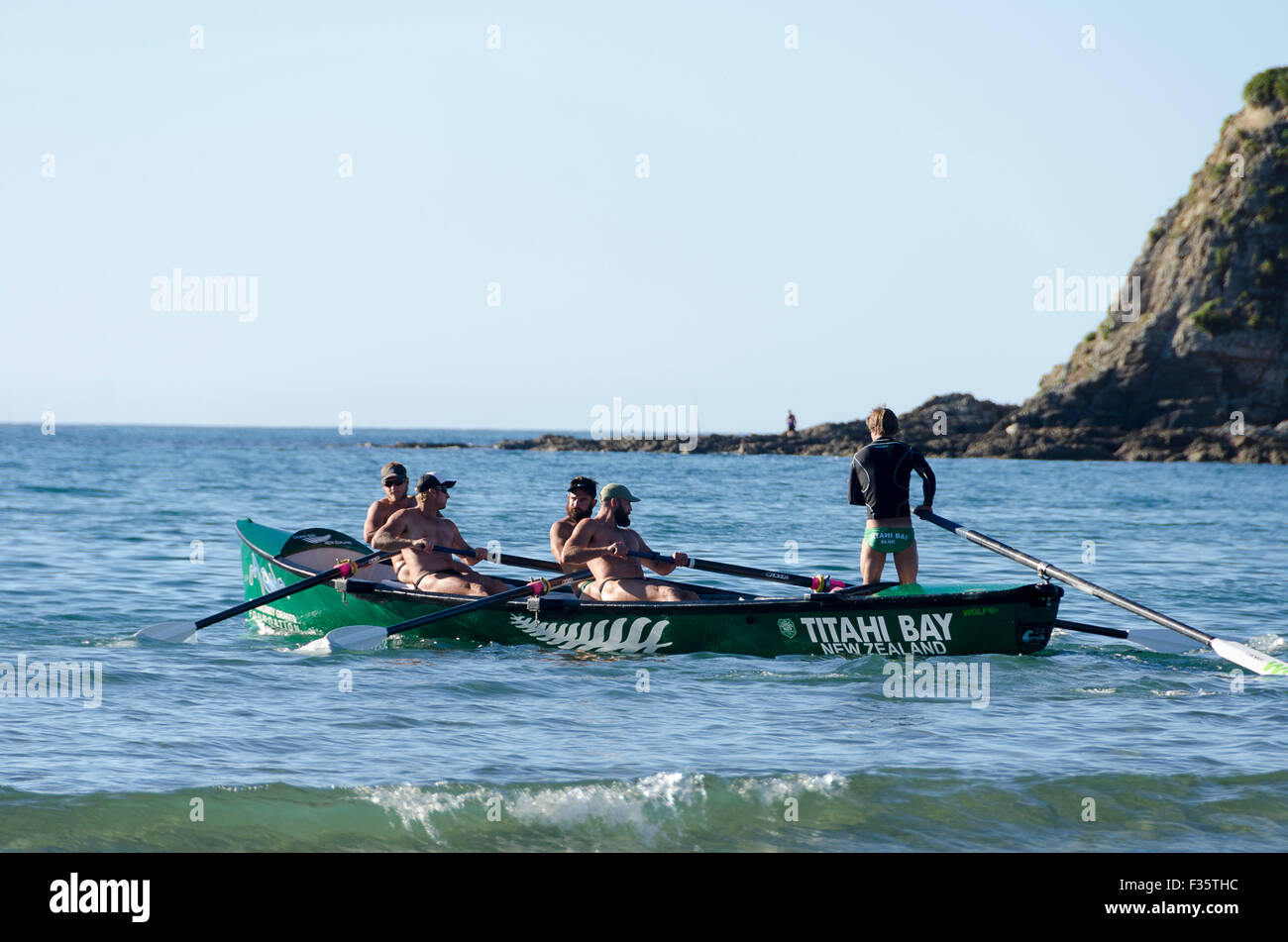 Surf Life saving team, Titahi Bay, Porirua, Wellington, Isola del nord, Nuova Zelanda Foto Stock