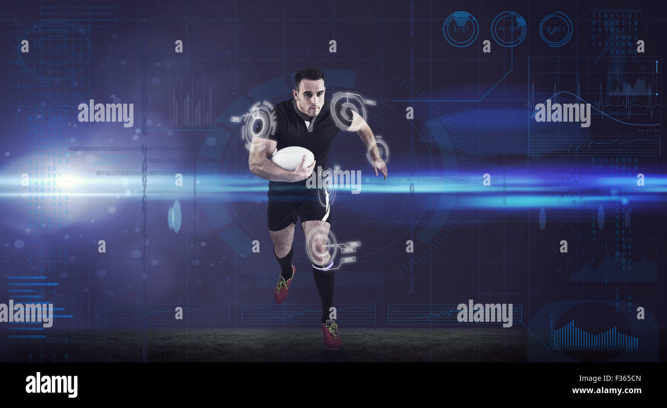 Immagine composita del giocatore di rugby in esecuzione con la palla Foto Stock