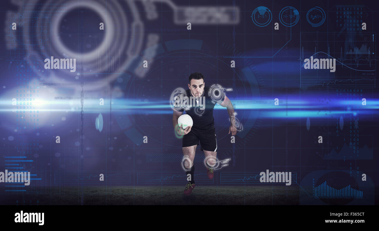 Immagine composita del giocatore di rugby in esecuzione con la palla Foto Stock