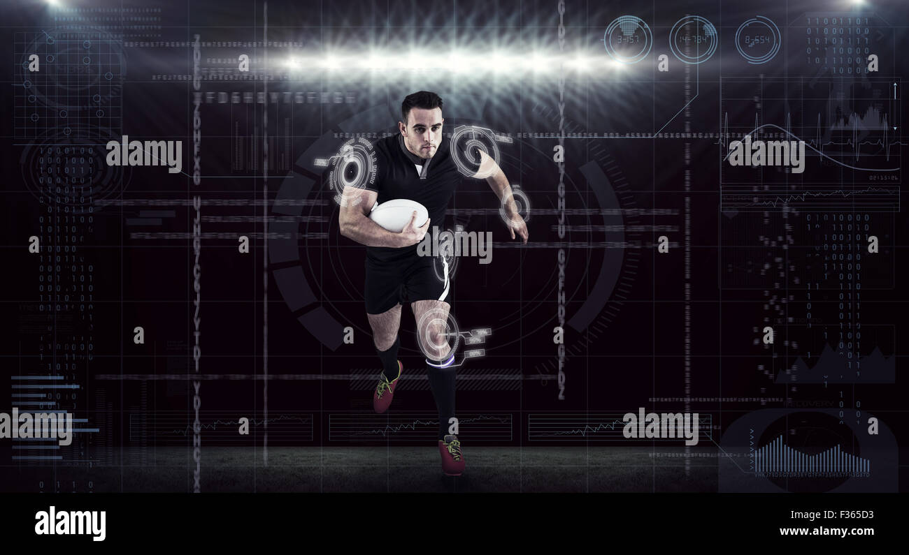 Immagine composita del giocatore di rugby in esecuzione con la palla Foto Stock