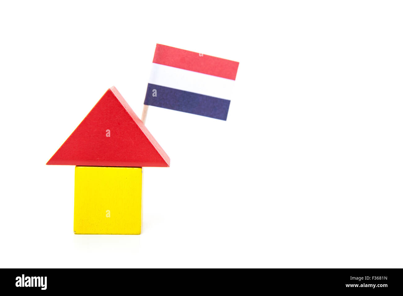 Home stilizzata con bandiera olandese. Tutto su sfondo bianco Foto Stock