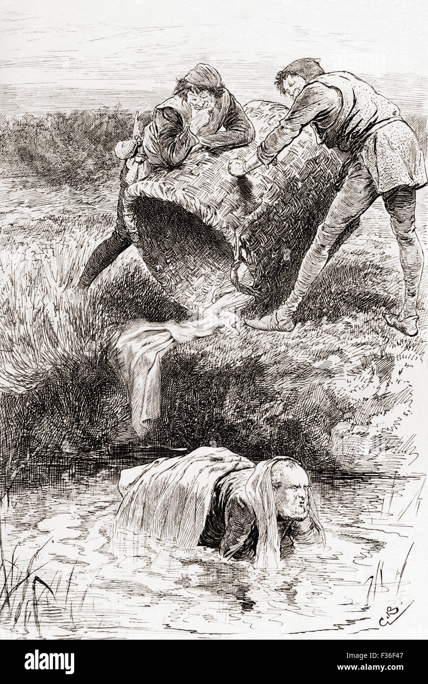 Una scena da William Shakespeare Le allegre comari di Windsor. Atto III, scena III. Il Buck-cestello. Illustrazione da Gordon Browne. Foto Stock