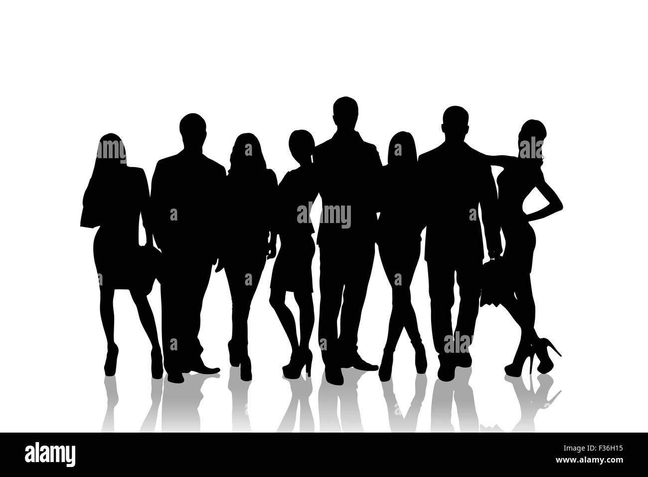Un folto gruppo di persone silhouette Foto Stock