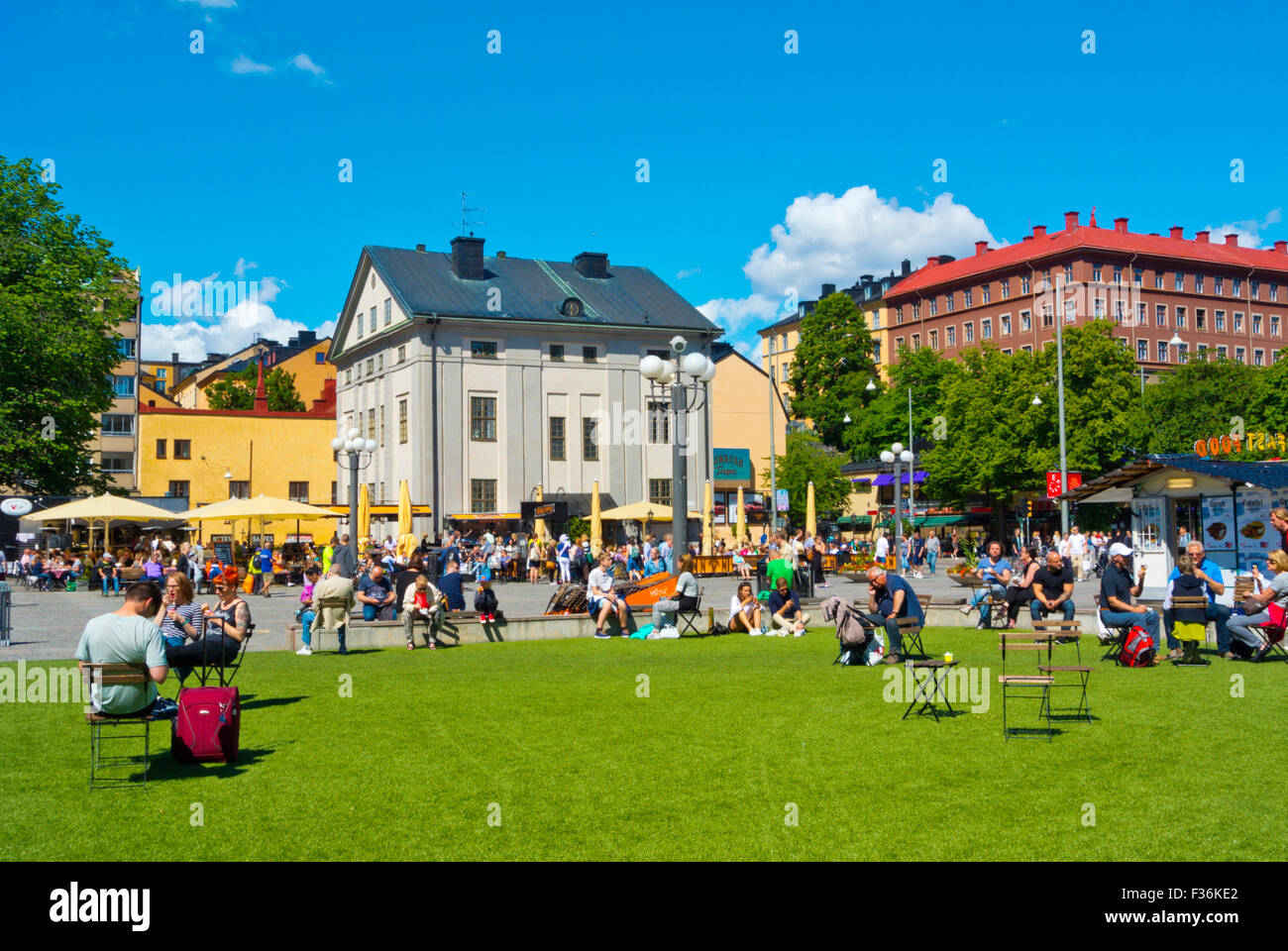 Medborgarplatsen e con nuovi fondi erbosi, Södermalm district, Stoccolma, Svezia Foto Stock