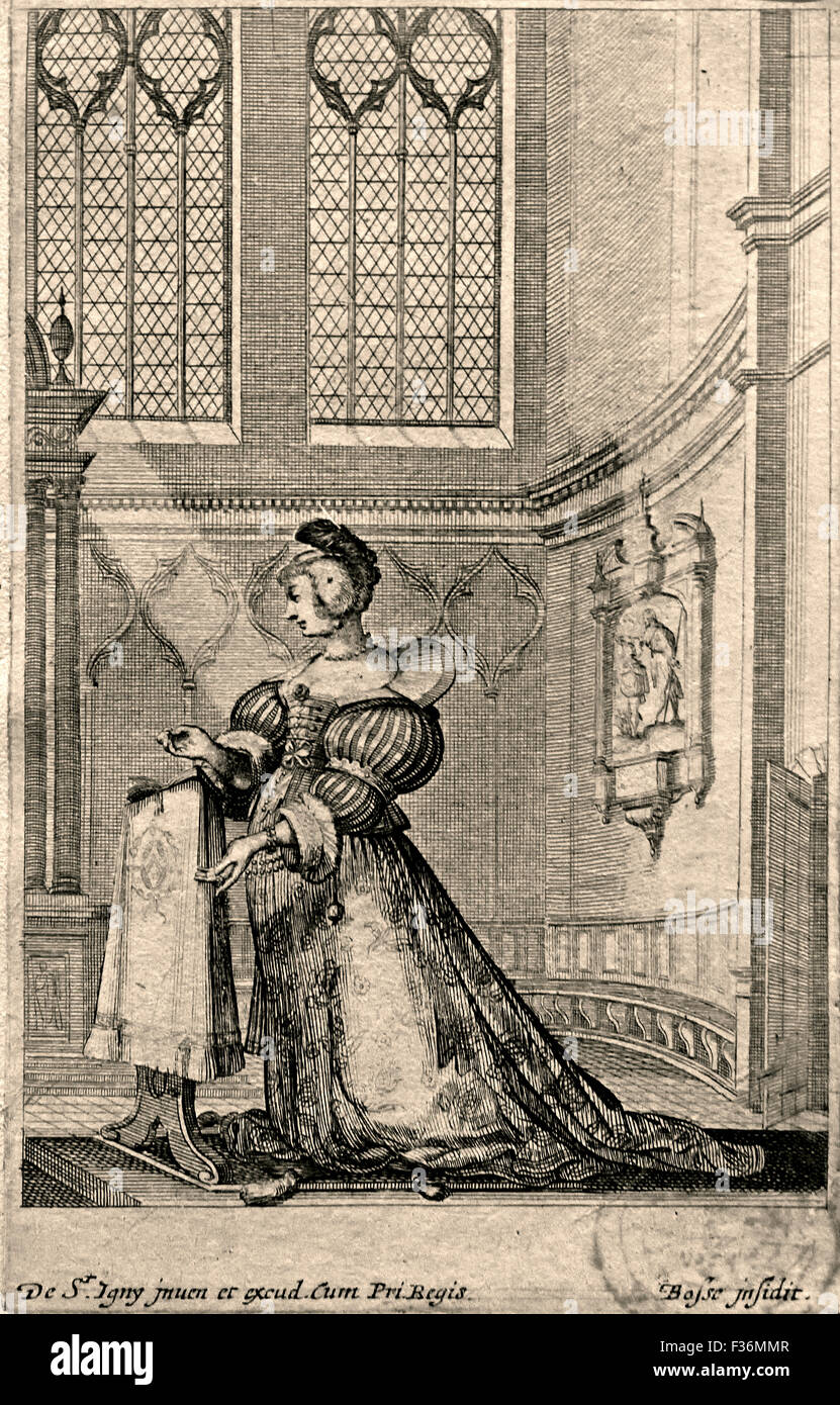 La nobiltà francese alla Chiesa Abramo Boose 1604-1647 ritratte le chiese gotiche di Parigi come siti di pietà e di Fashionabilit Foto Stock