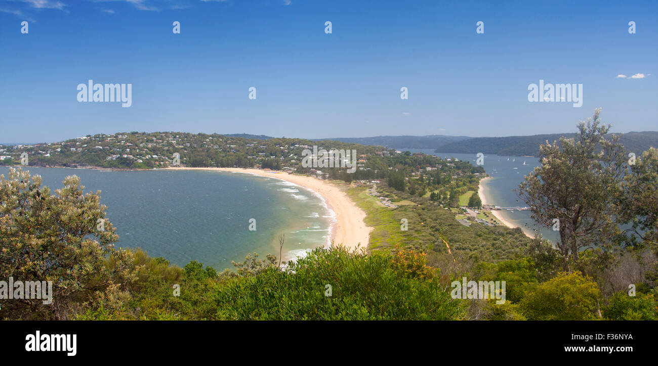 Palm Beach e Pittwater dalla testa Barrenjoey Spiagge Nord Sydney NSW Australia Foto Stock