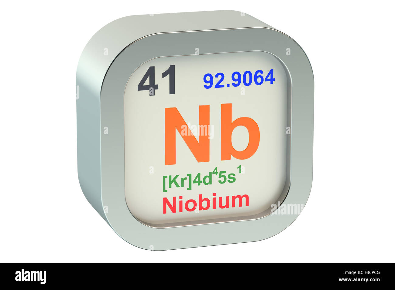 Elemento di niobio simbolo isolato su sfondo bianco Foto Stock