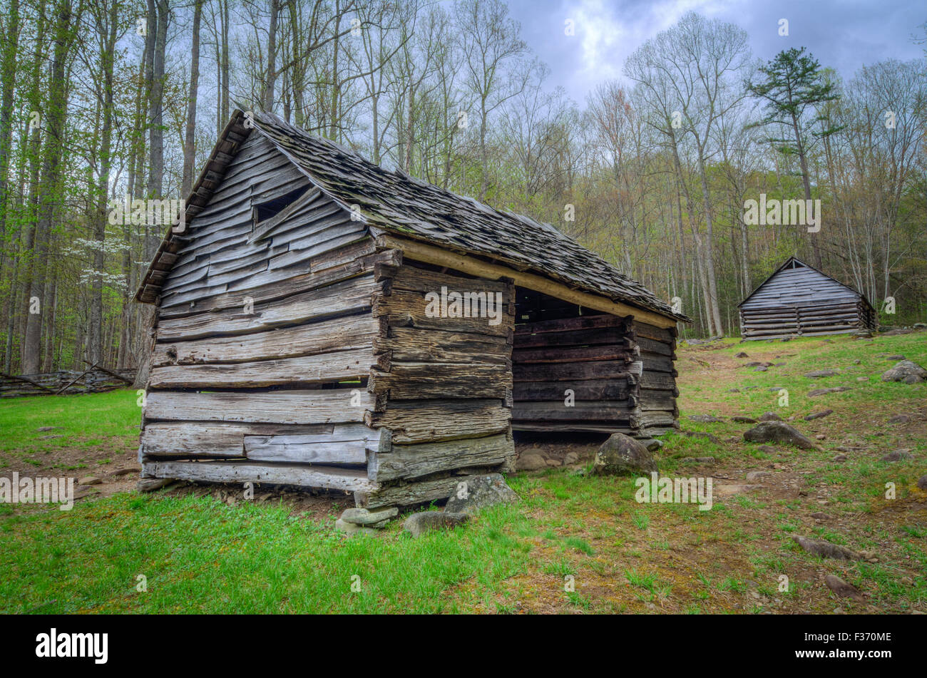 Fienili nel Parco Nazionale di Great Smoky Mountains Foto Stock