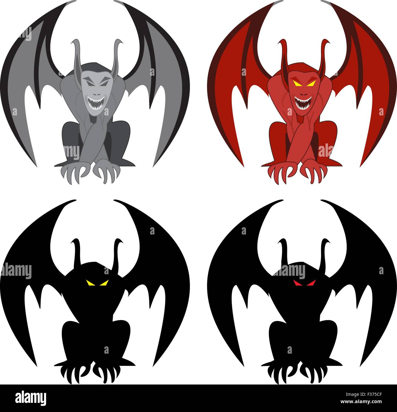 Gargoyle di pietra statua ,red demon gargoyle e silhouette . vista frontale. oggetto isolato Illustrazione Vettoriale