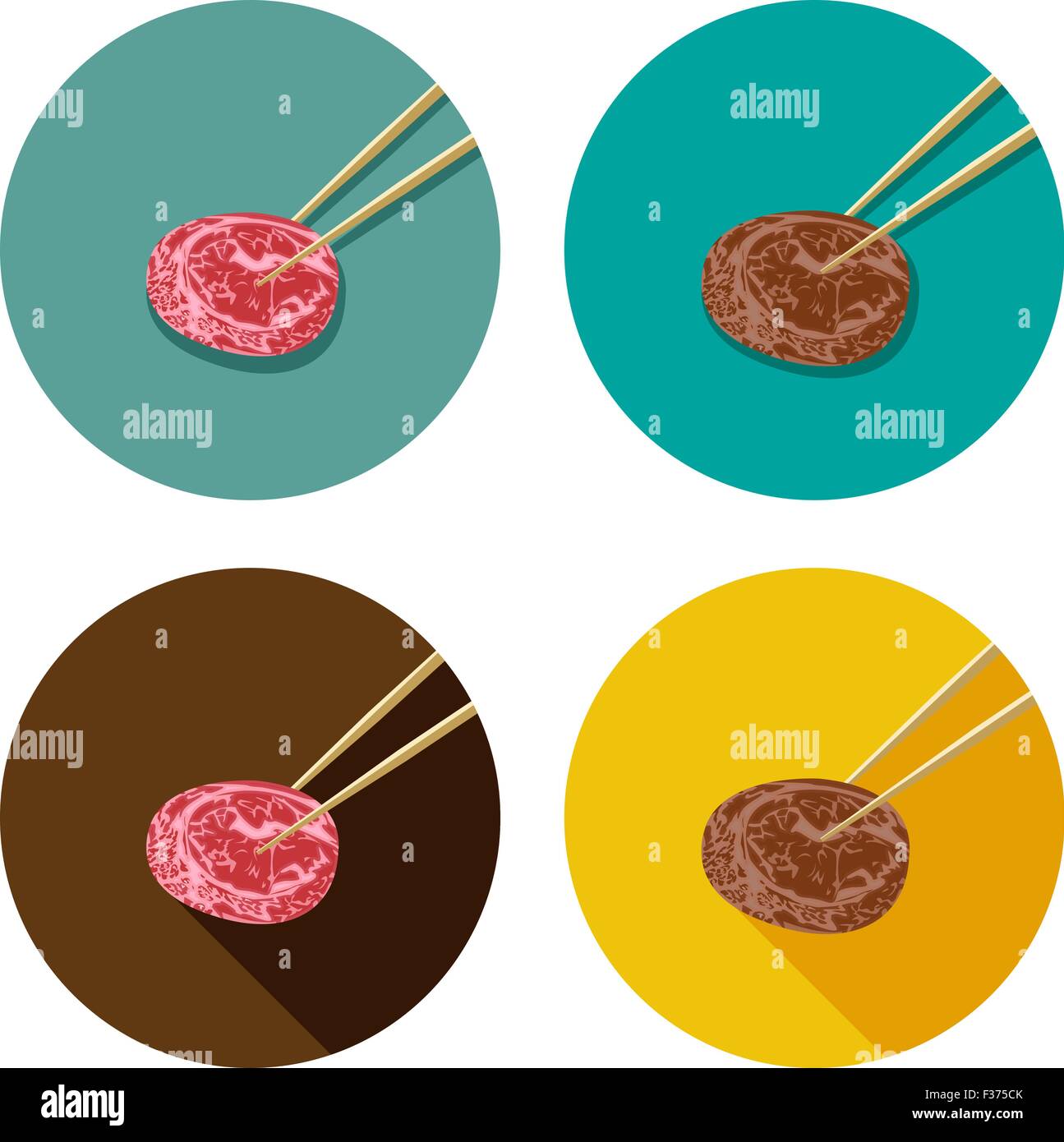 Pezzo di carne è la holding con bacchette in flat lo stile dell'icona. Giapponese, Corea, ristorante cinese e logo Illustrazione Vettoriale