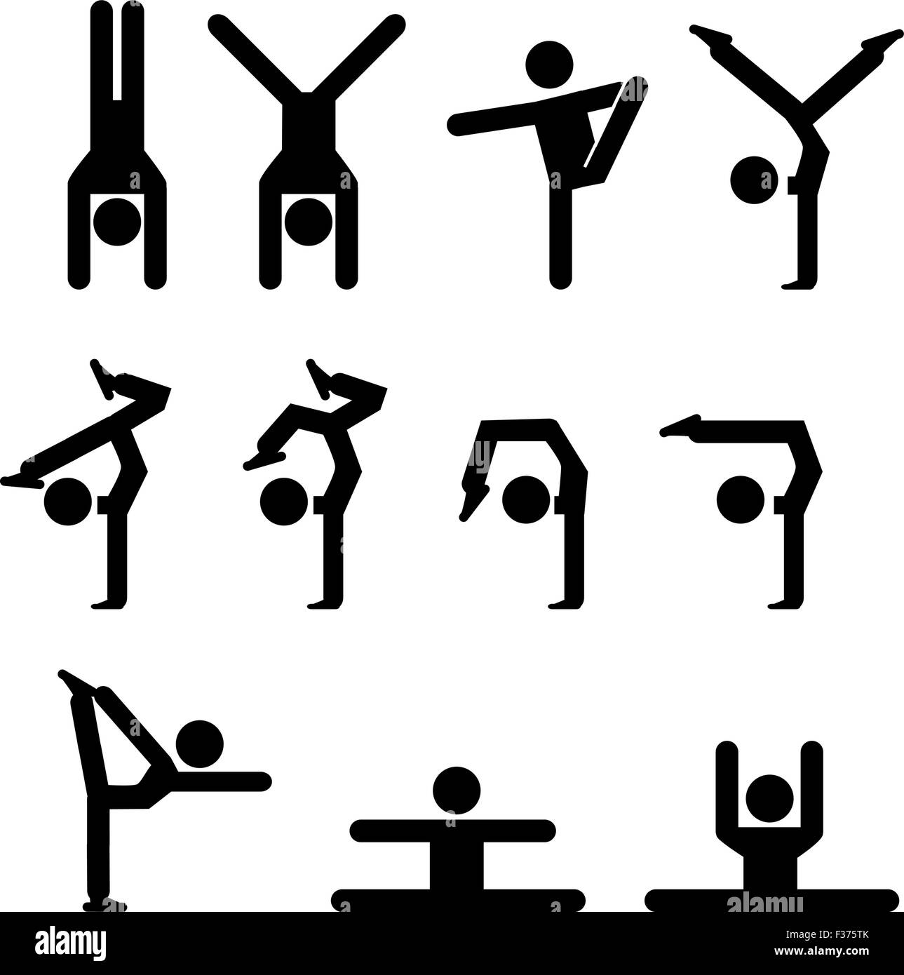 Set di icona di ginnastica in stile silhouette Illustrazione Vettoriale