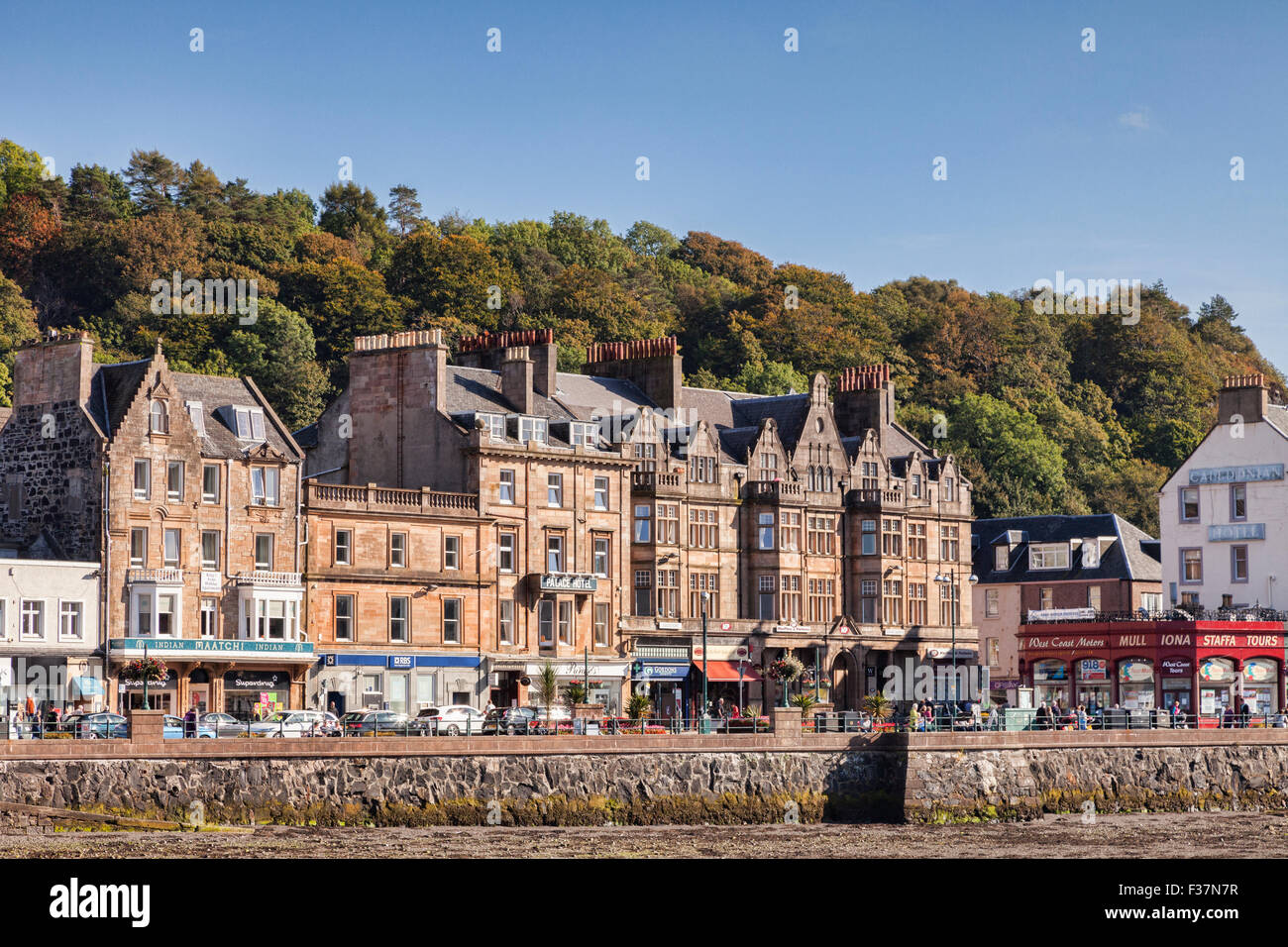 Belle vecchie costruzioni sul lungomare a Oban, Argyll and Bute, Scotland, Regno Unito. Foto Stock