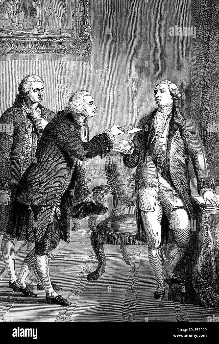 La presentazione di John Adams, nominato primo ambasciatore americano in Gran Bretagna, di Re Giorgio III presso la corte di San Giacomo. Foto Stock